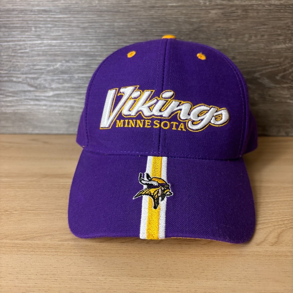 Vintage Minnesota Vikings Hat Strap Back Purple Yellow NFL Football Spell Out